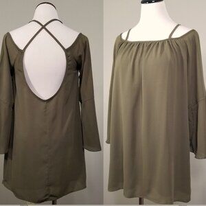 Tobi Backless A Line Mini Dress Small Green Bell Sleeve Boho Chic Strappy